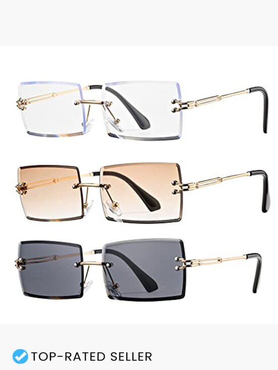 Rimless Rectangle Sunglasses Unisex UV400 Protection Metal Frame